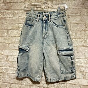 Women's Light Blue high rise Cargo Shorts